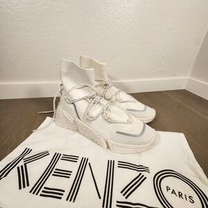 New KENZO PARIS White Sonic Sock Sneakers High Top Speckled Sole Men's 41 US 8